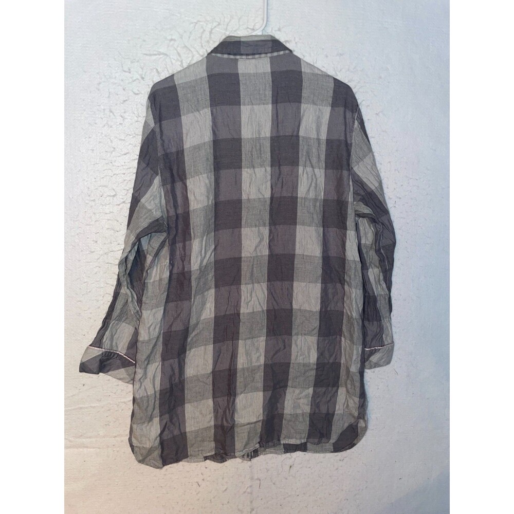 Victoria Secret Sleep Shirt Flannel long gown womens L Gray plaid Button Front - Picture 7 of 7